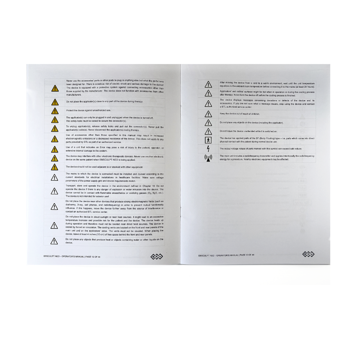 BTL Emsculpt NEO Operator's Manual Operation Guidelines Therapy Parameters Book