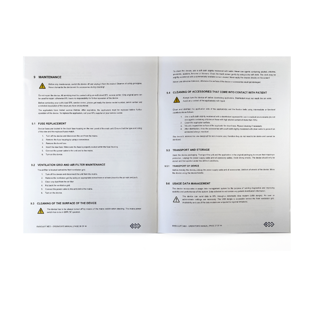 BTL Emsculpt NEO Operator's Manual Operation Guidelines Therapy Parameters Book