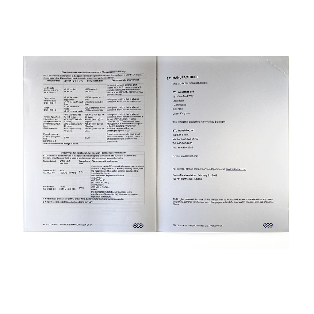 BTL Cellutone Operator's Manual 744-80MANCENUS103, 2018