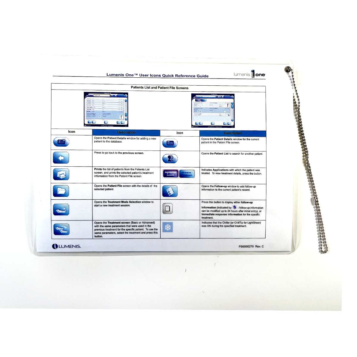 LUMENIS ONE Quick Reference Guide User Icons (English) PB6500270 Rev. C