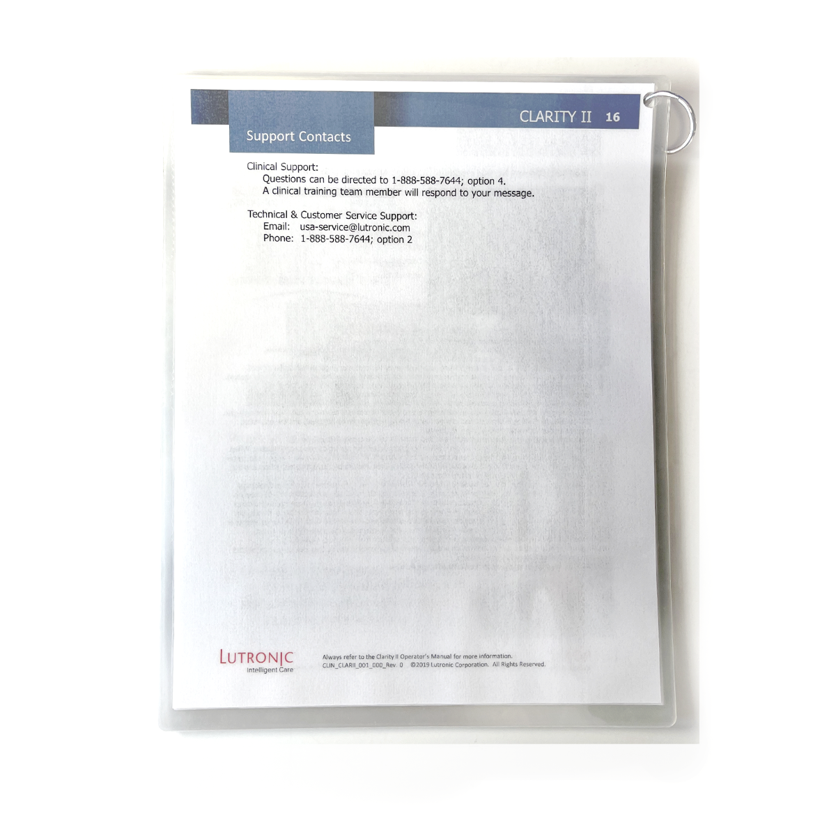 Lutronic Intelligent Care Clarityii Quick Guide Reference