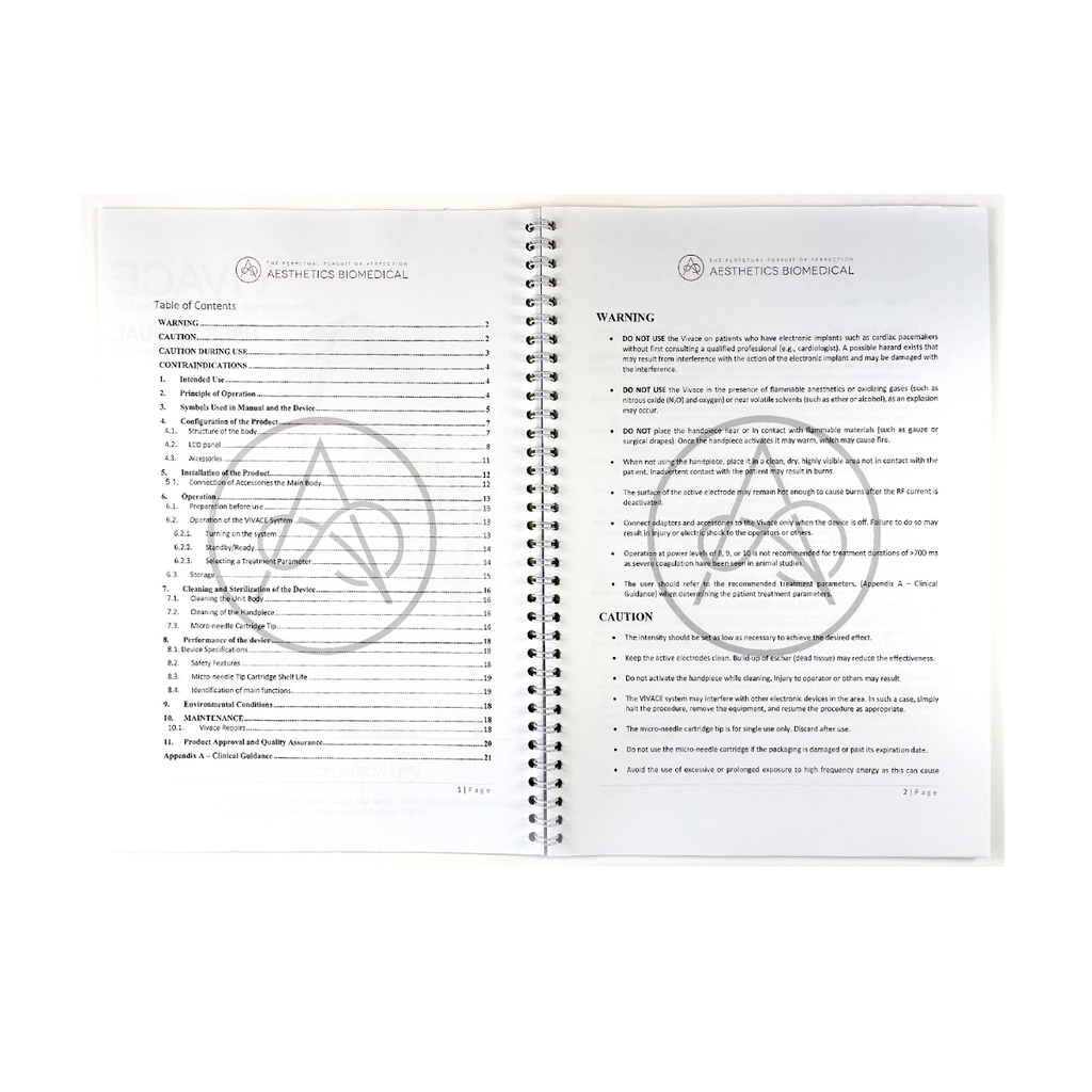 AESTHETICS, Vivace Fractional Micro Needle RF User Manual Electrosurgical Unit (K150409)