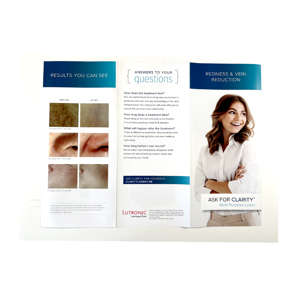 Redness & ven Reduction ASK FOR CLARITY Multi-pupose Laser Brochure 50 pcs