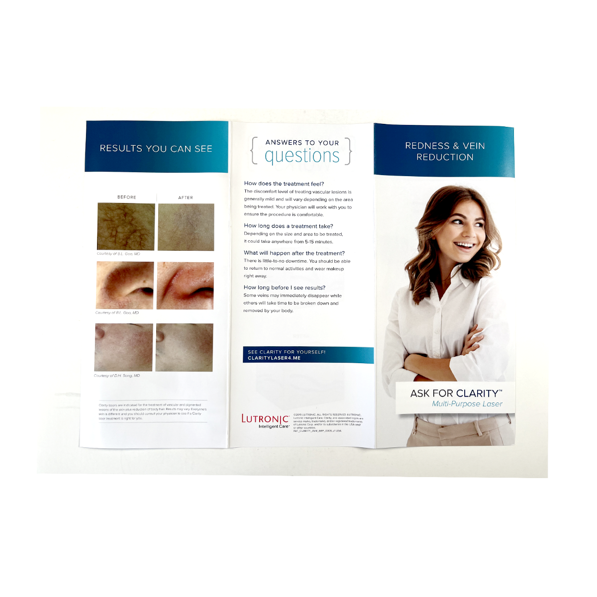 Redness & ven Reduction ASK FOR CLARITY Multi-pupose Laser Brochure 50 pcs