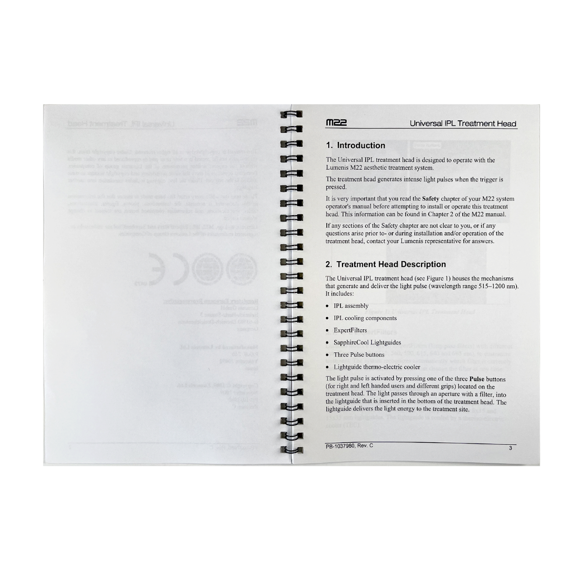 LUMENIS Universal IPL Treatment M22 System Installation Calibration Manual PB-1037980
