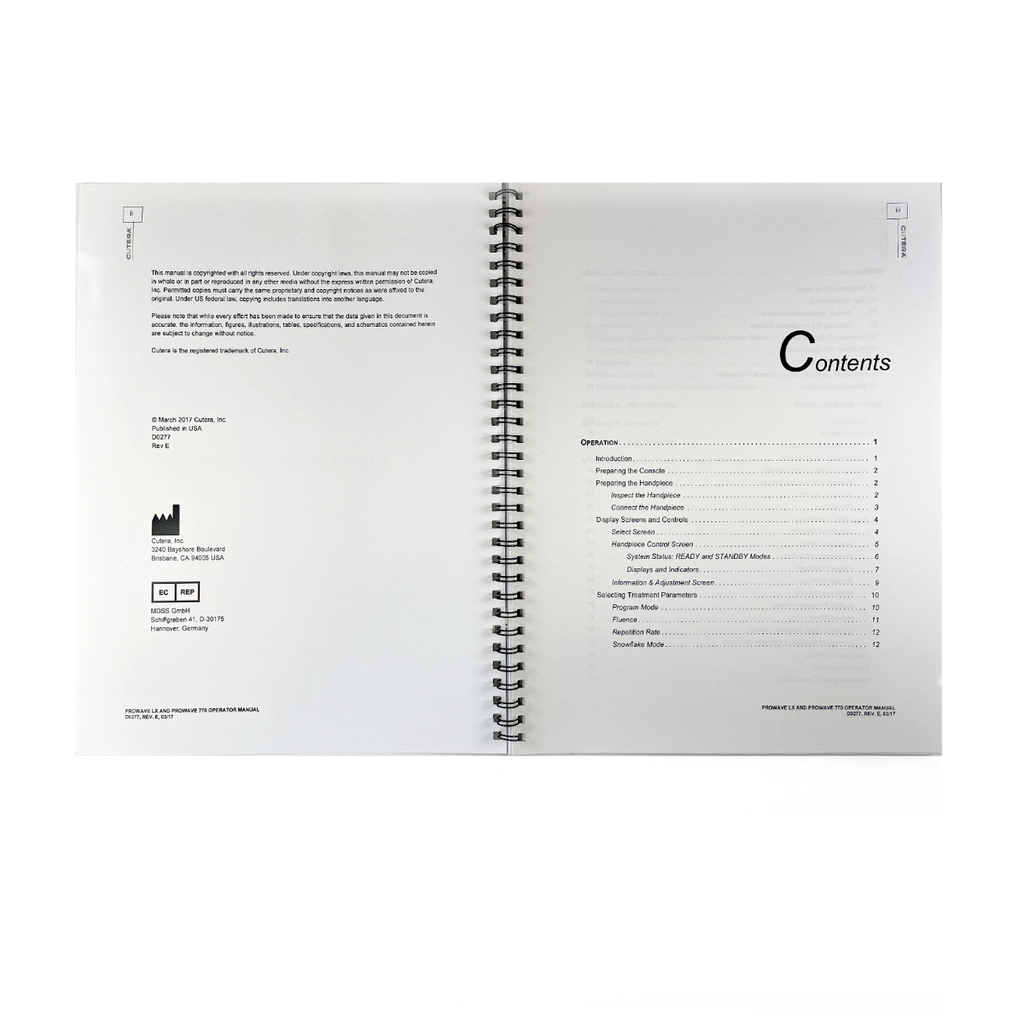 Cutera, prowave LX and prowave 770 Operator Manual, P/N D0277, REV. E, EXP 2017