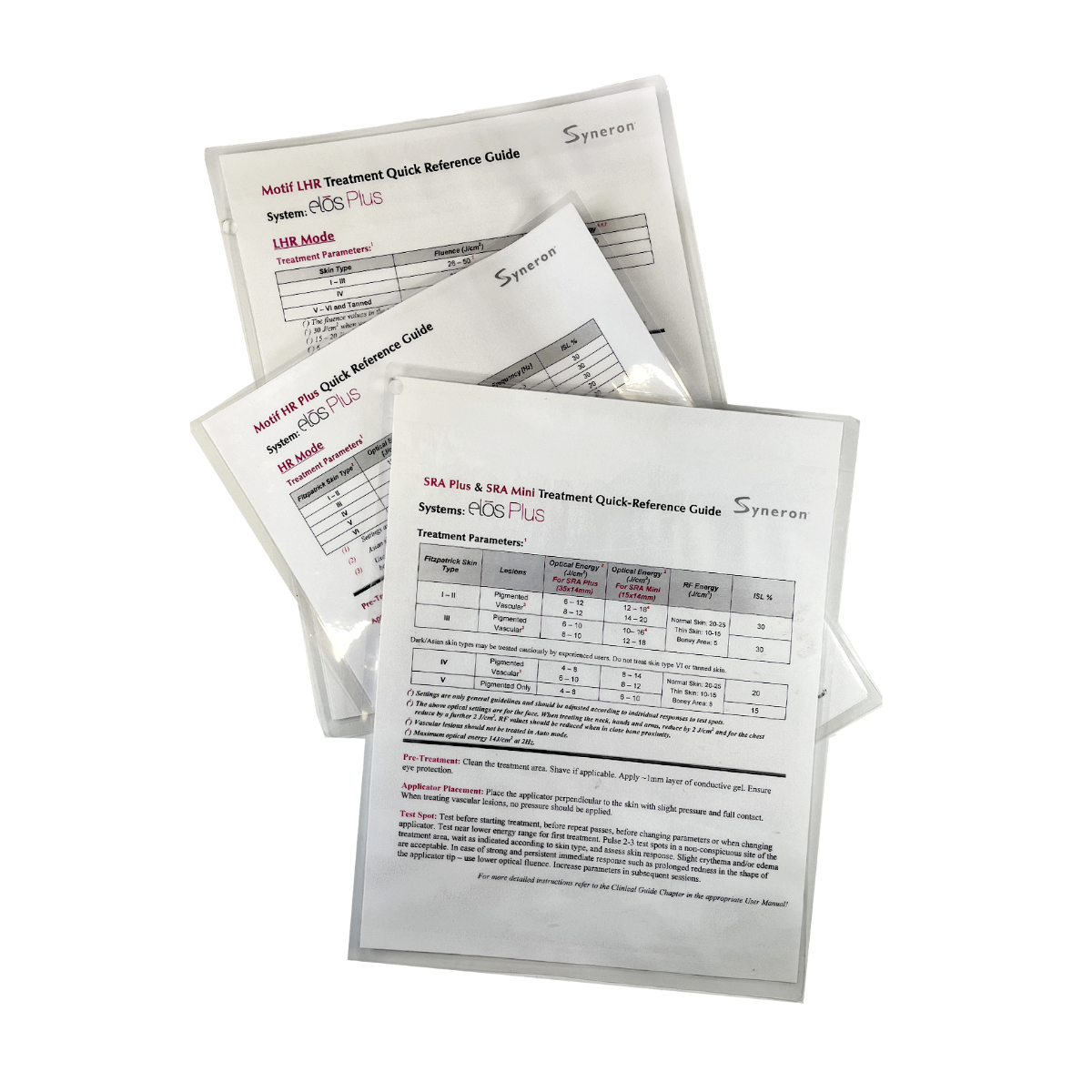 Syneron, Elos Plus, Quick-Reference Guide, Treatment Parameters