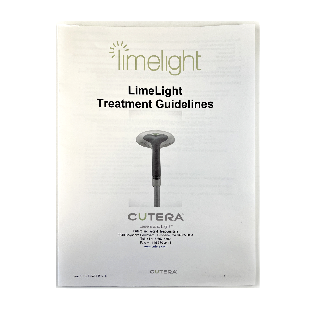 Cutera LimeLight Treatment Guidelines D0481 Rev. E June 2013
