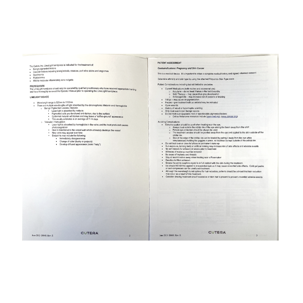 Cutera LimeLight Treatment Guidelines D0481 Rev. E June 2013