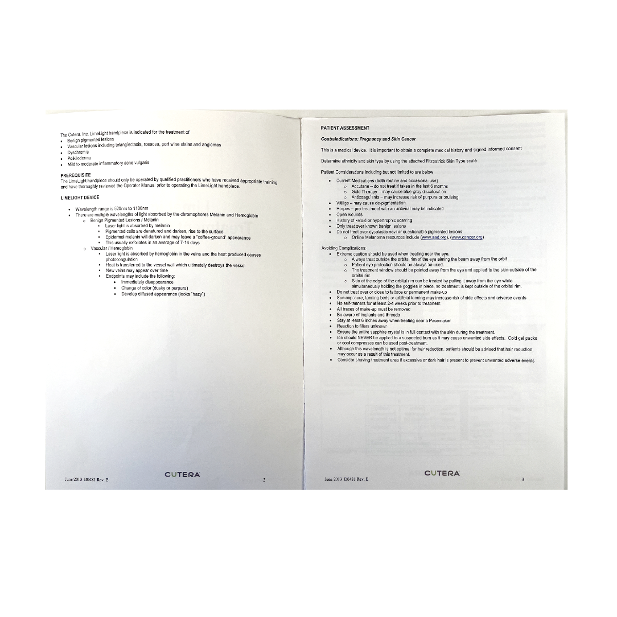 Cutera LimeLight Treatment Guidelines D0481 Rev. E June 2013