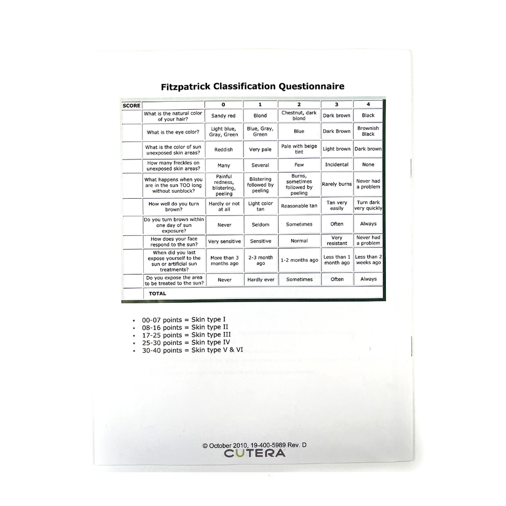 Cutera Coolglide Hair Removal Treatment Guidelines 19-400-5989 Rev. D October 2010