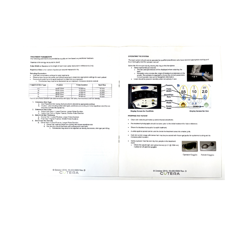 Cutera Coolglide Hair Removal Treatment Guidelines 19-400-5989 Rev. D October 2010