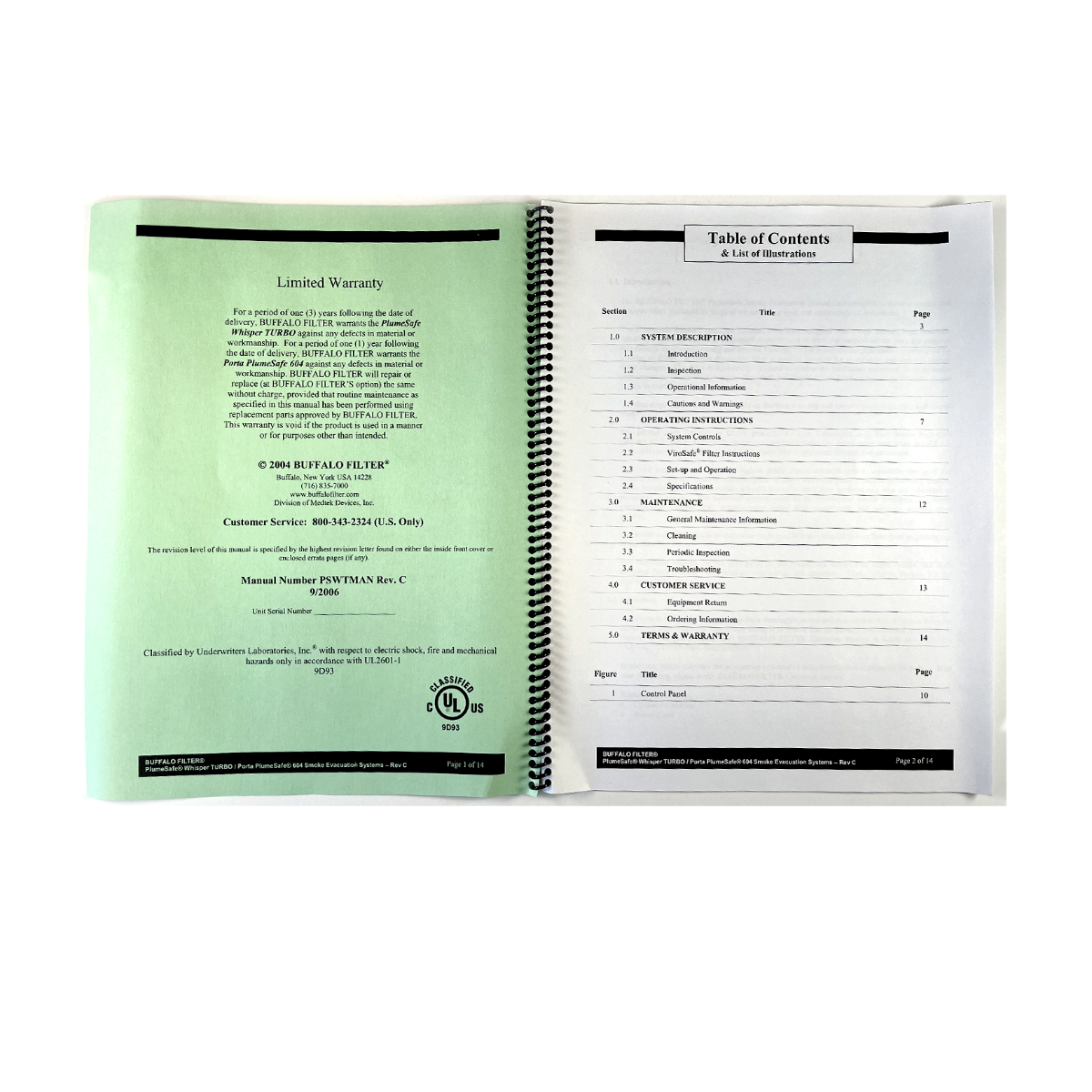Buffalo Filter Operator's manual Turbo Porta PlumeSafe 604 Smoke Evacuation Systems MANUAL-TURBO604-REVC.doc 2006