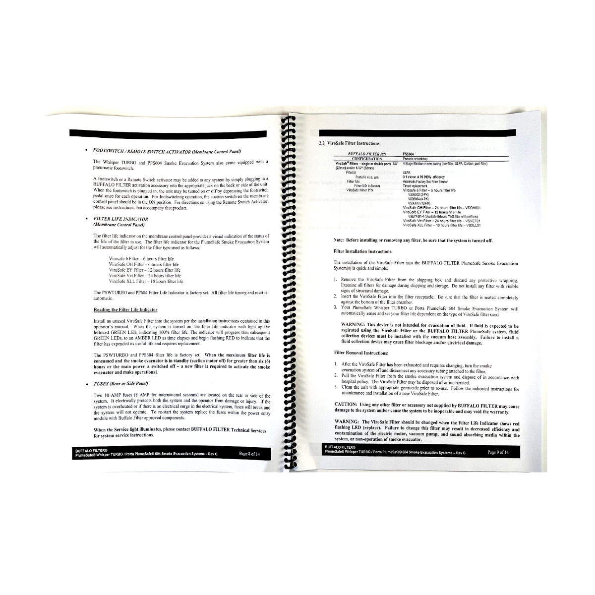 Buffalo Filter Operator's manual Turbo Porta PlumeSafe 604 Smoke Evacuation Systems MANUAL-TURBO604-REVC.doc 2006