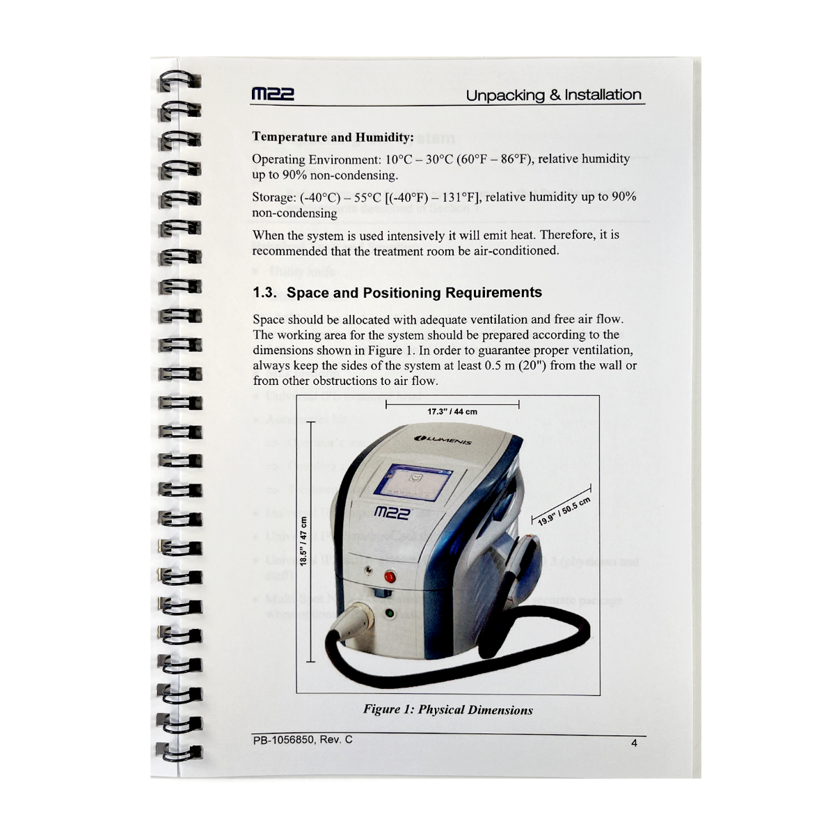 LUMENIS, M22 Aesthetic System, Unpacking and Installation Instructions, P/N: PB-1056850, Rec C