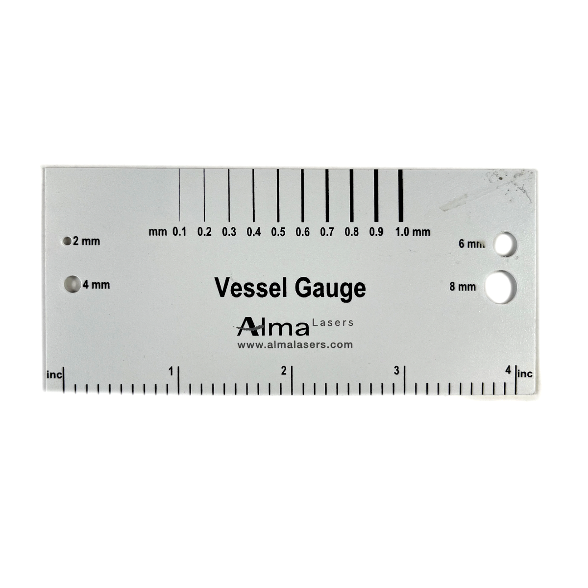 Alma, Vessel Gauge’s Rule of 0.1 mm to 1.0 mm and 4 inches