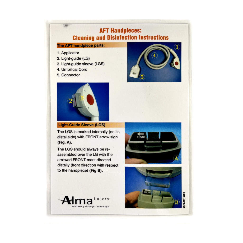 Alma Lasers, AFT Handpieces: Cleaning and Disinfection Instructions, laminated sheet P/N: LCHA24110502