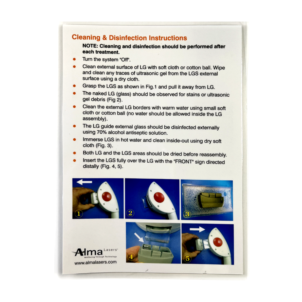 Alma Lasers, AFT Handpieces: Cleaning and Disinfection Instructions, laminated sheet P/N: LCHA24110502
