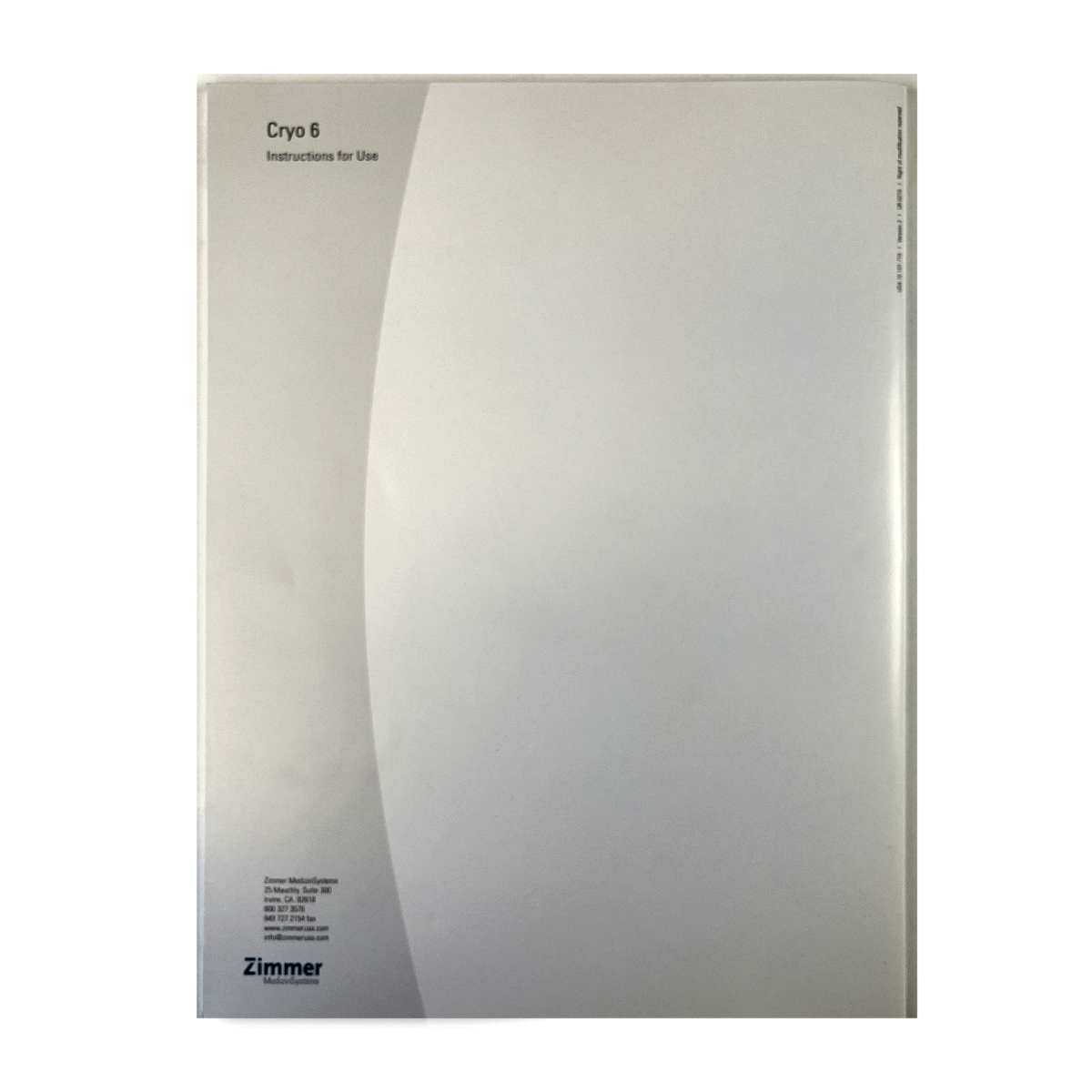 ZIMMER, Cryo 6 Instructions for Use, P/N: UR 0215, 2015