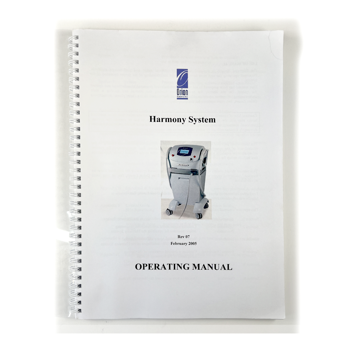 Orion Lasers Inc Harmony System Operating Manual Rev 07 February 2005