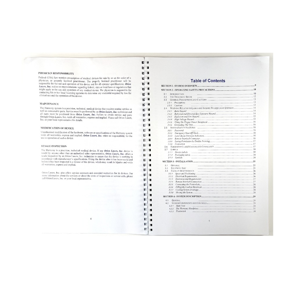 Orion Lasers Inc Harmony System Operating Manual Rev 07 February 2005