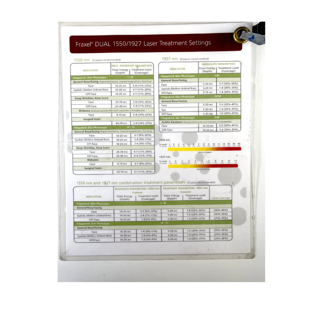 Thermage Front Office Dialog Script Patient Questions Answers FAQ Guide MK2006 D / Fraxel DUAL 1550/1927 Laser Treatment Settings, 2011