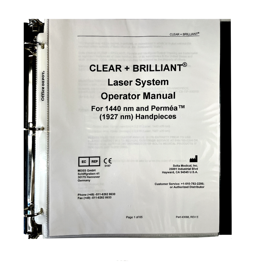 Solta CLEAR + BRILLIANT Laser System Operator Manual For 1440 nm Permea Handpieces