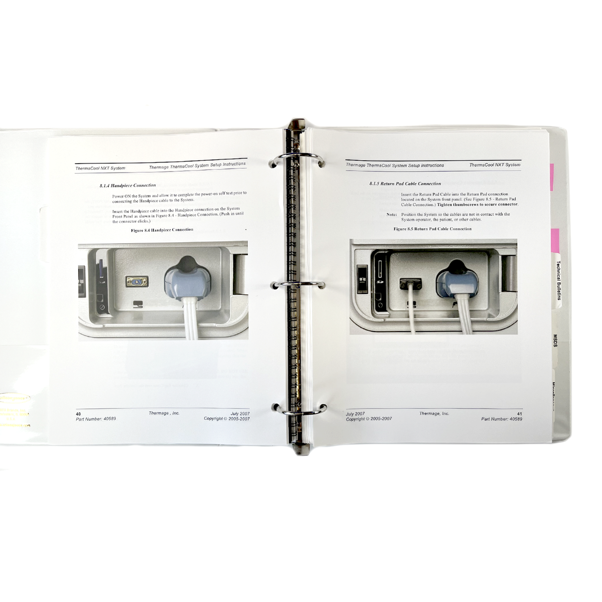 Thermage, ThermaCool NXT, Technical User’s Manual, P/N 41824B/40589, EXP 2007