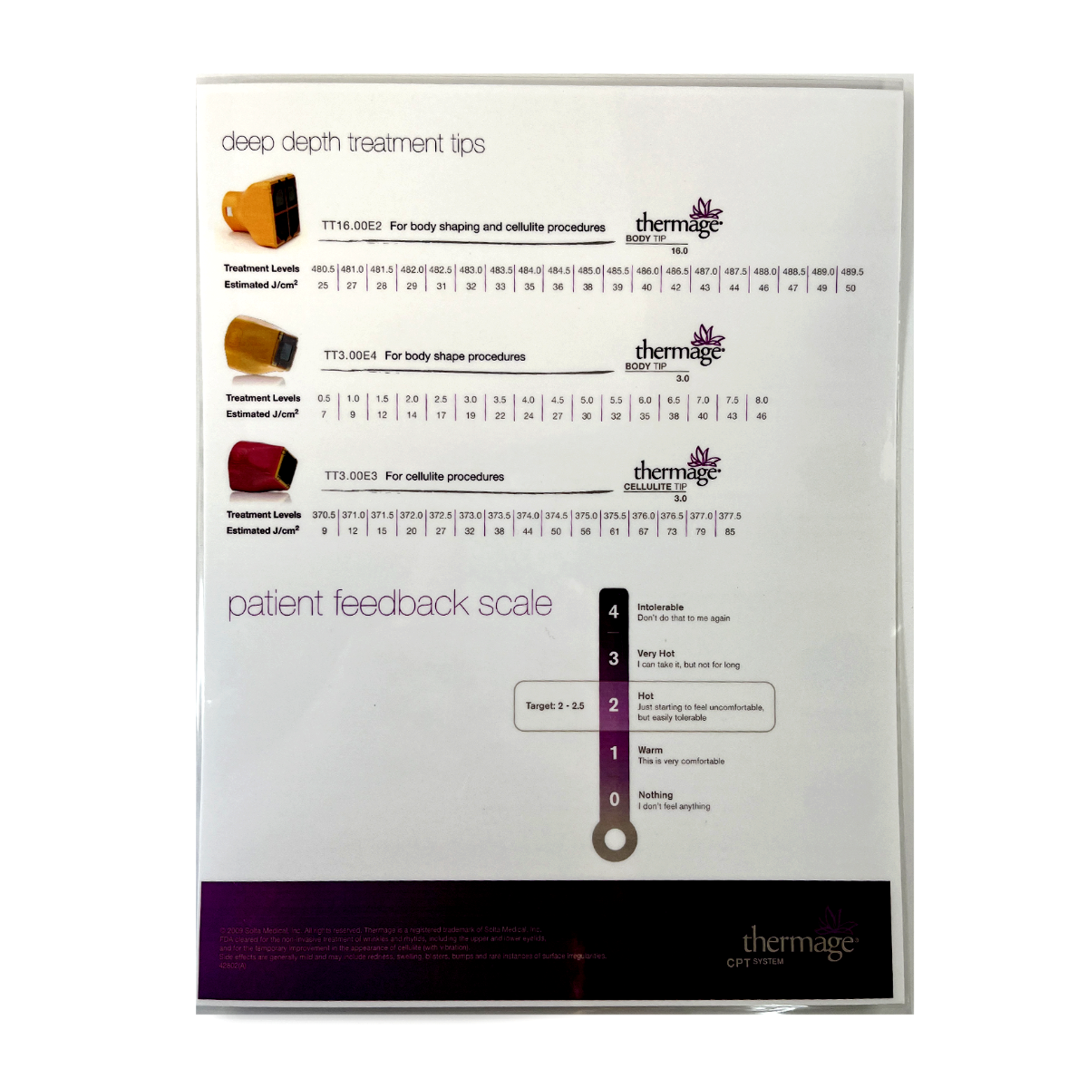 Thermage: deep depth treatment tips, GUIDE, P/N 42802(A), EXP 2009