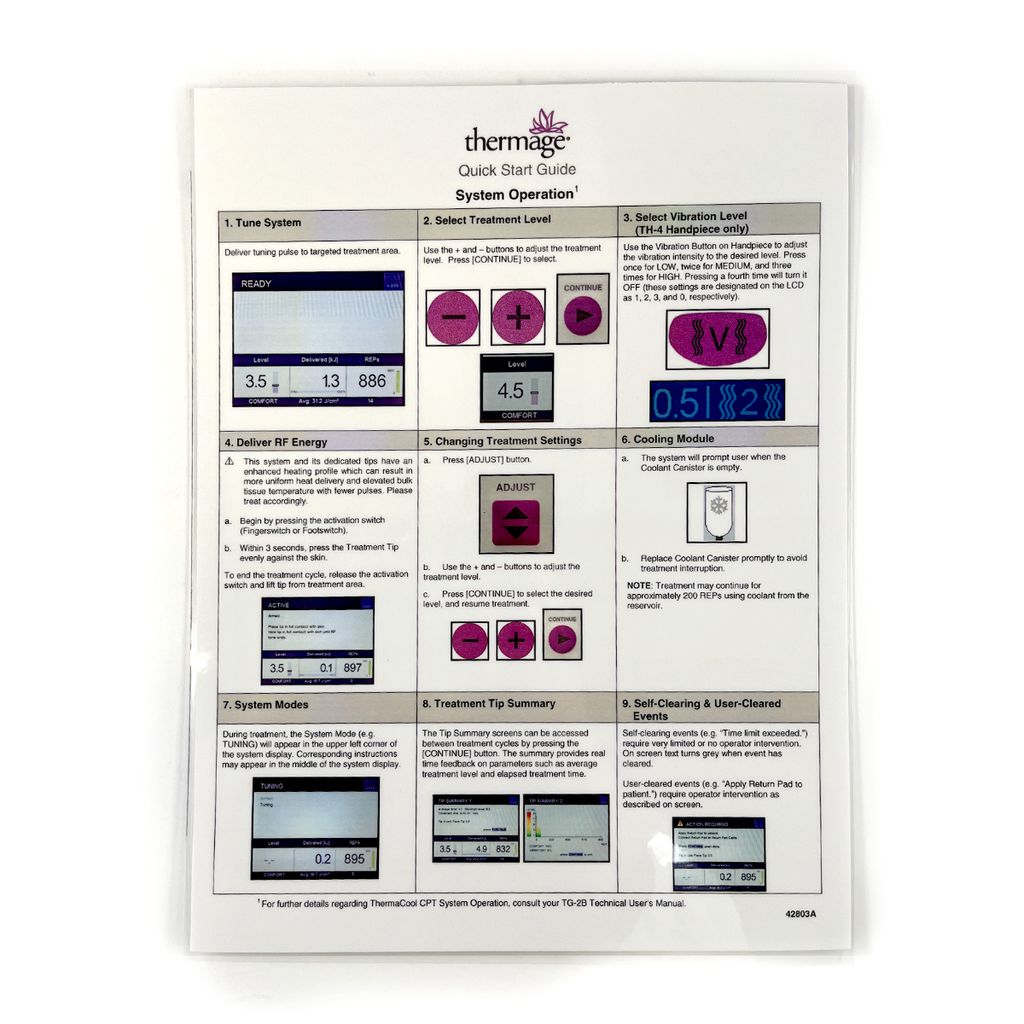 Thermage Quick Start Guide System operation 42803 A