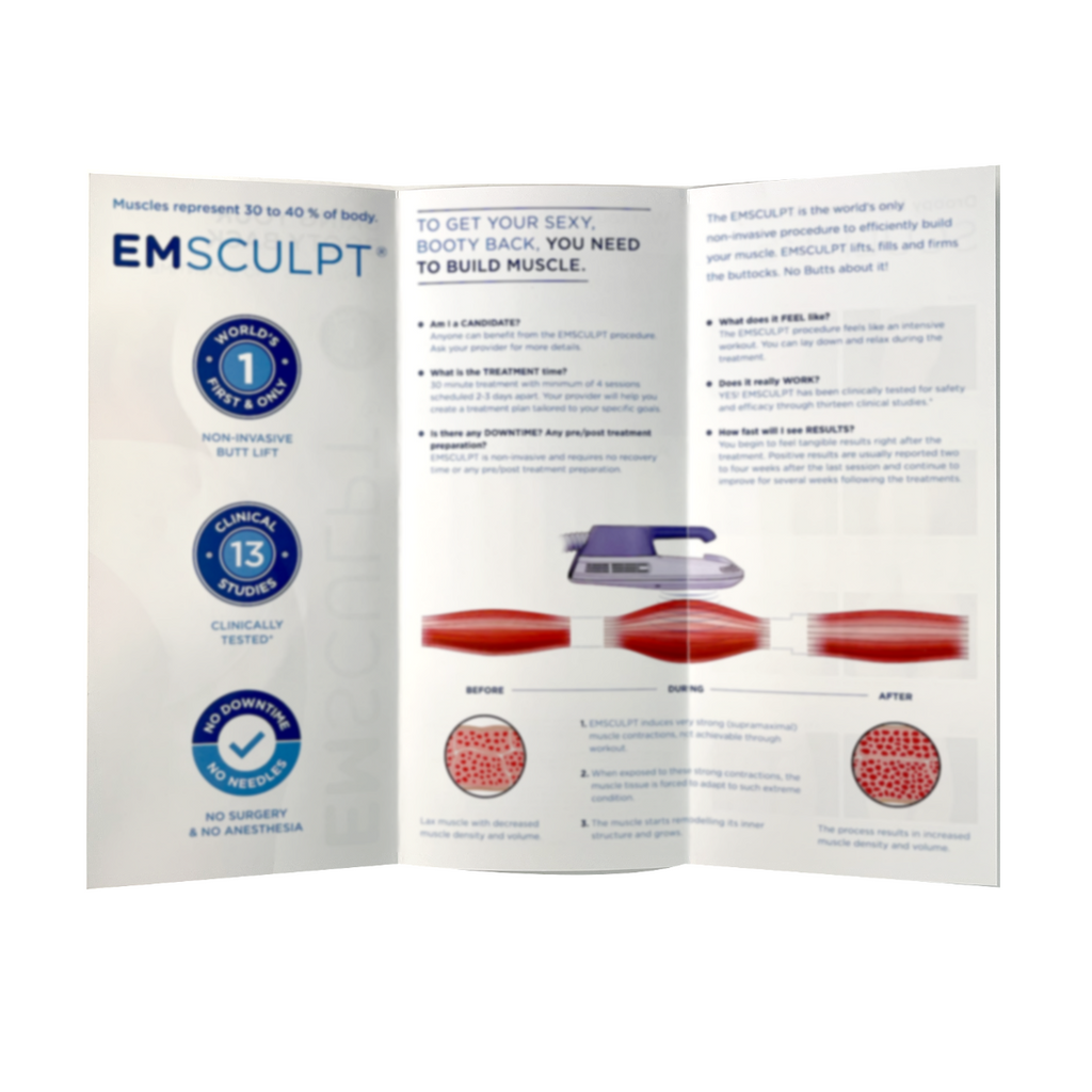 BTL EMSCULPT, “Bring your Booty Back” “No Needles-No Downtime” Brochure (4 pack), P/N: 799-75ENCF8FENUS106, 2019