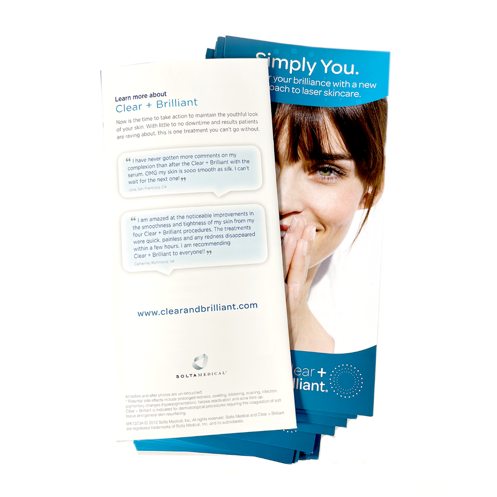 Solta Medical, Clear+ brilliant. “Simply You, Uncover your brilliance with a new approach to laser skincare” Brochure (18 Pack). P/N: MK1373A, 2012