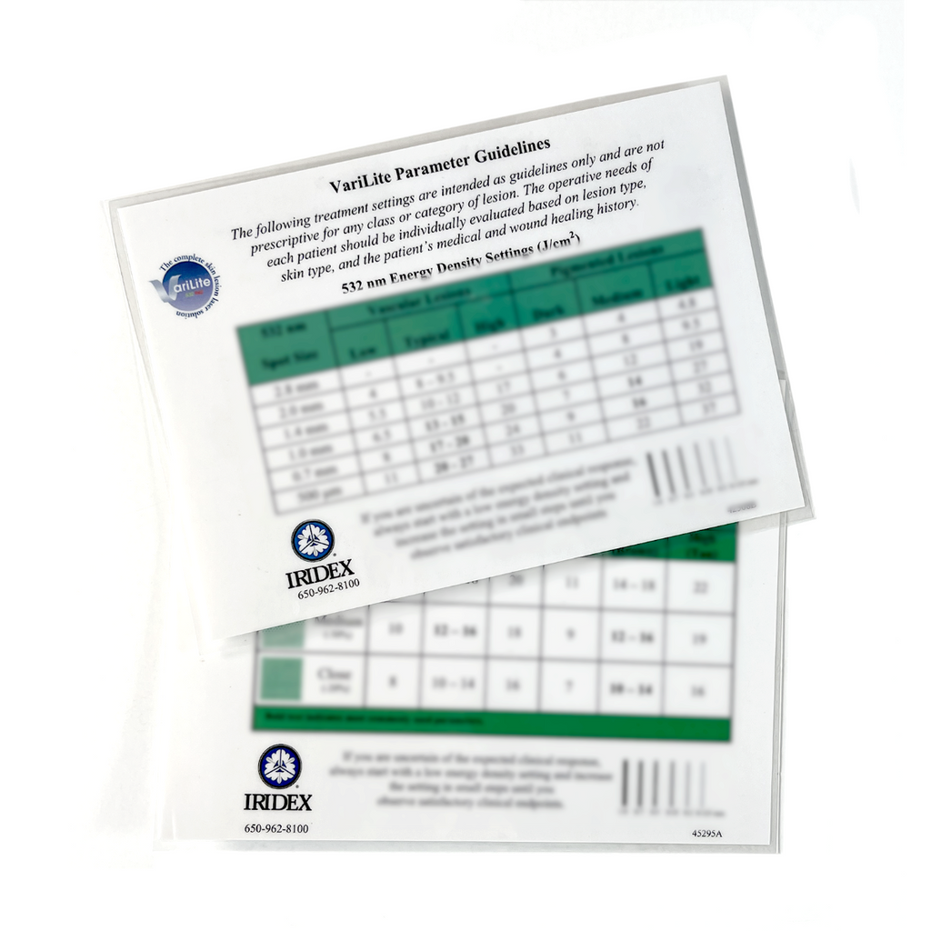 IRIDEX. VariLite Parameter Guidelines to 532nm Energy Density Settings (J/cm2) (3 Sheets) P/N: 650-962-8100