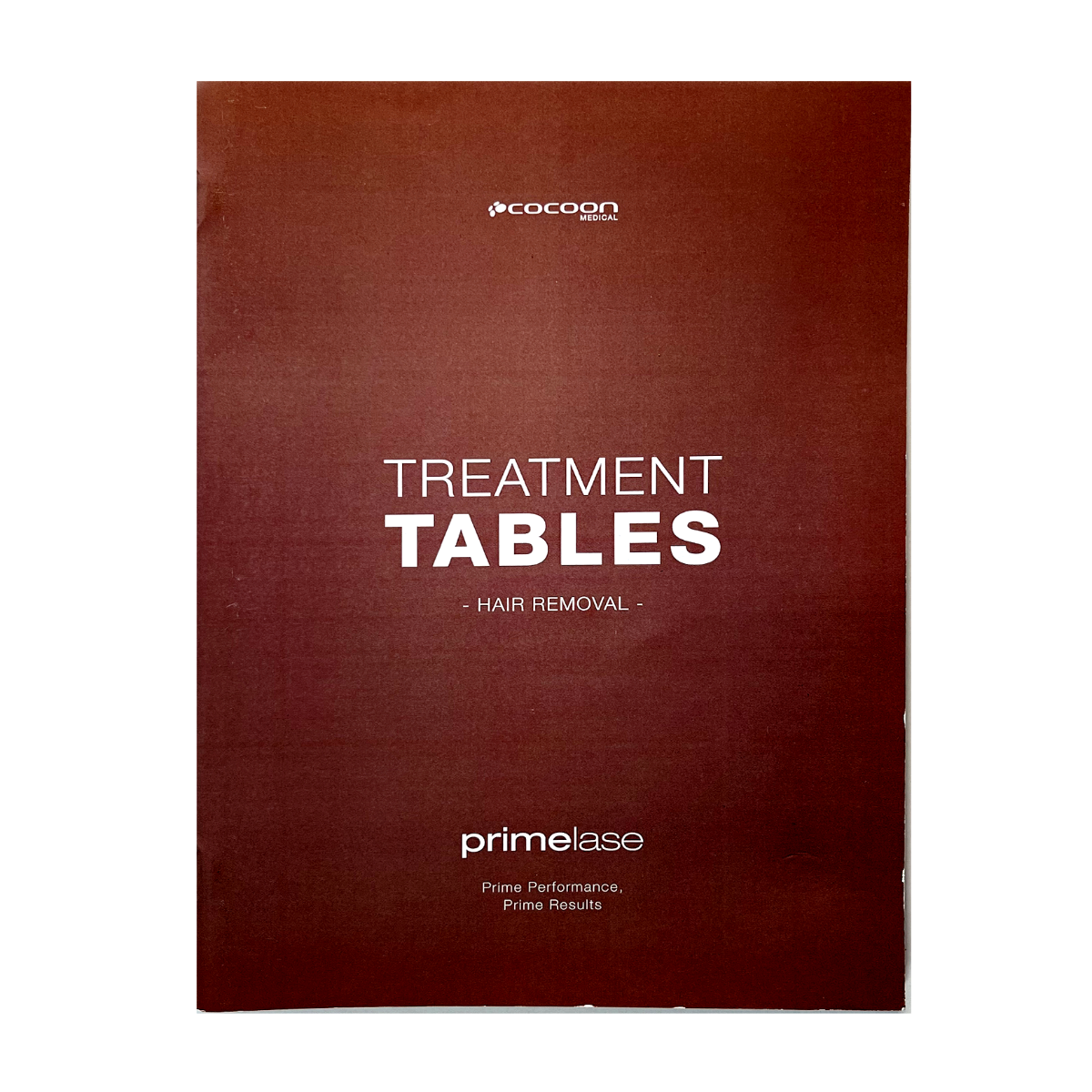 Cocoon Medical, primelase, TREATMENT TABLES - Hair Removal, Prime Performance and Prime Results, Multilangual Guide. P/N: 100015086 – 20210928 – V.6