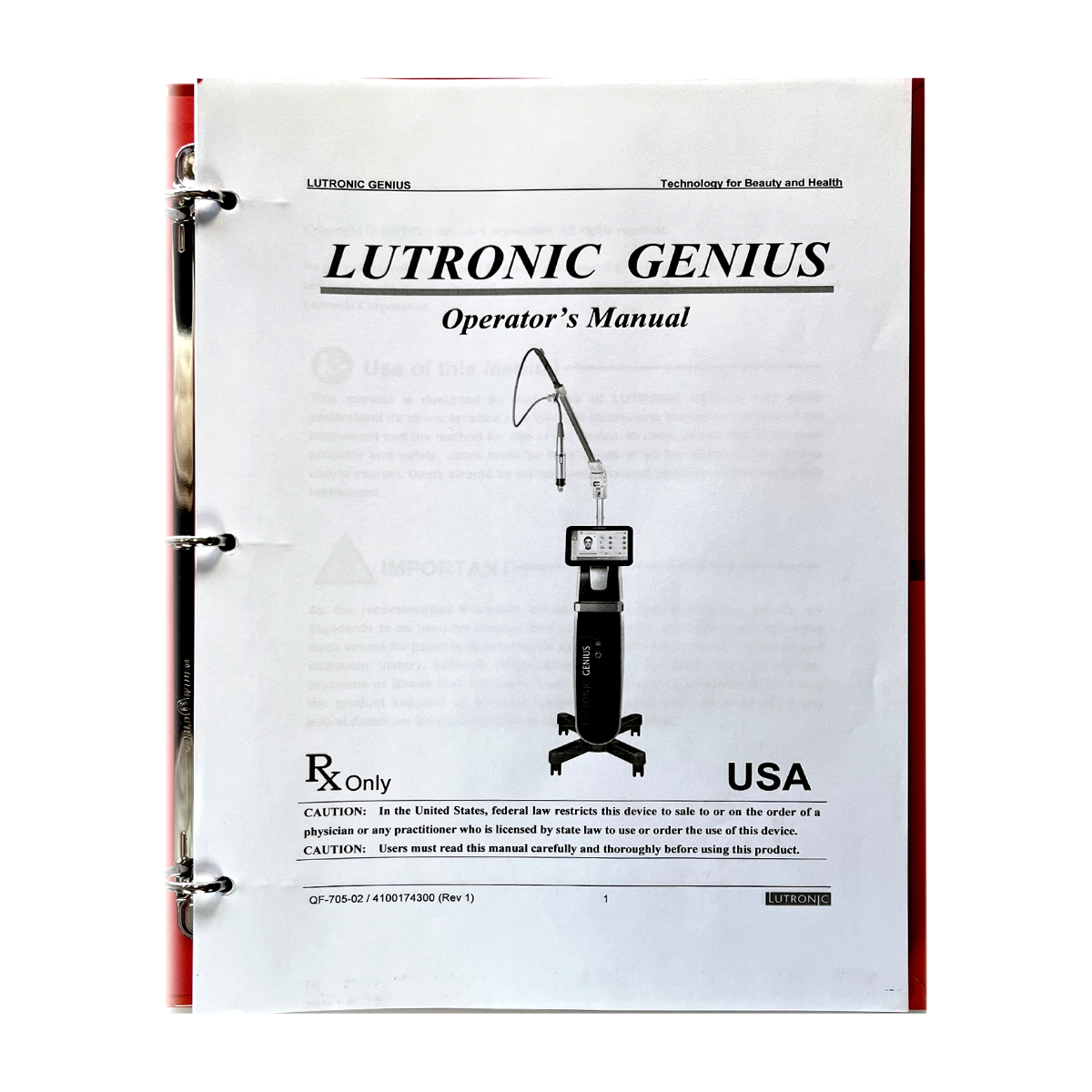 Lutronic Genius Operator’s Manual, P/N: QF-705-02 / 4100174300 (Rev 1)