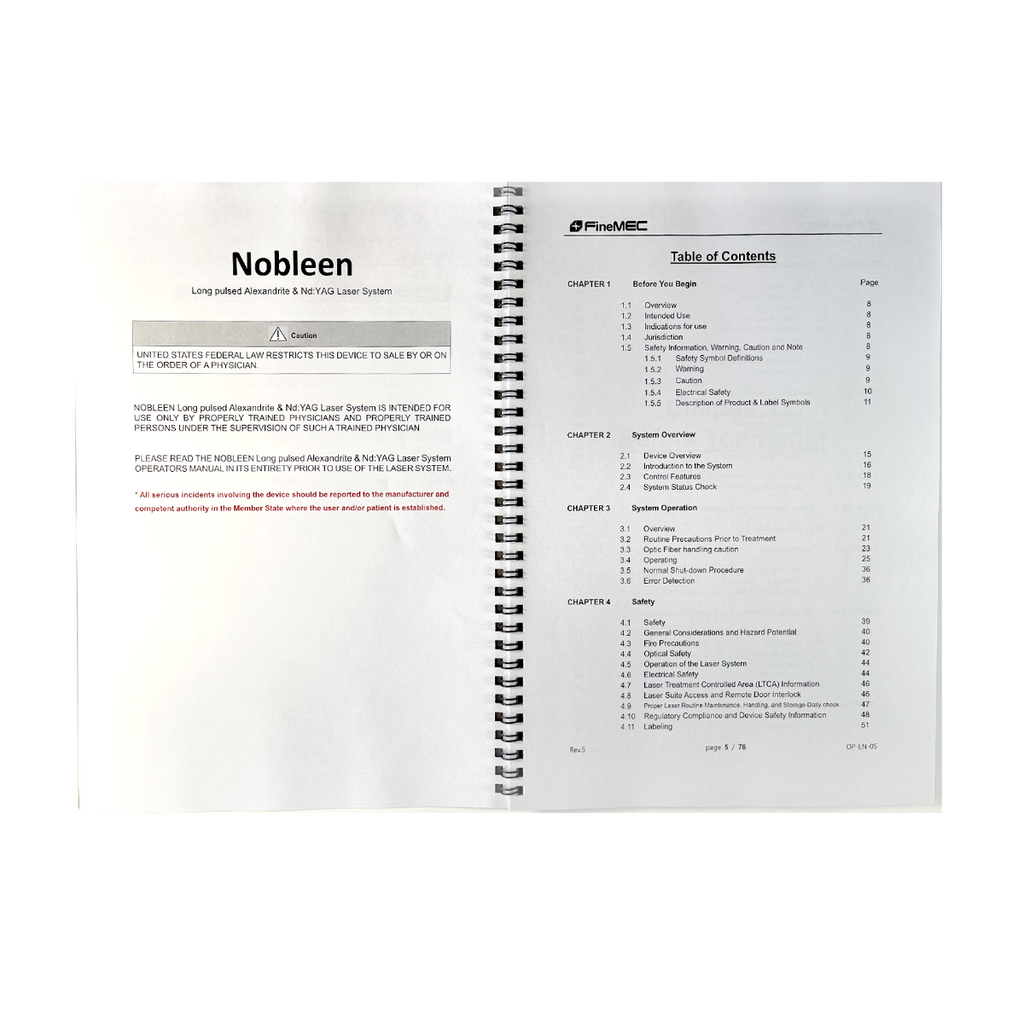FineMec, Nobleen User Manual, Long pulsed Alexandrite & Nd: YAG Laser. P/N: OP-EN-05 Rev.5