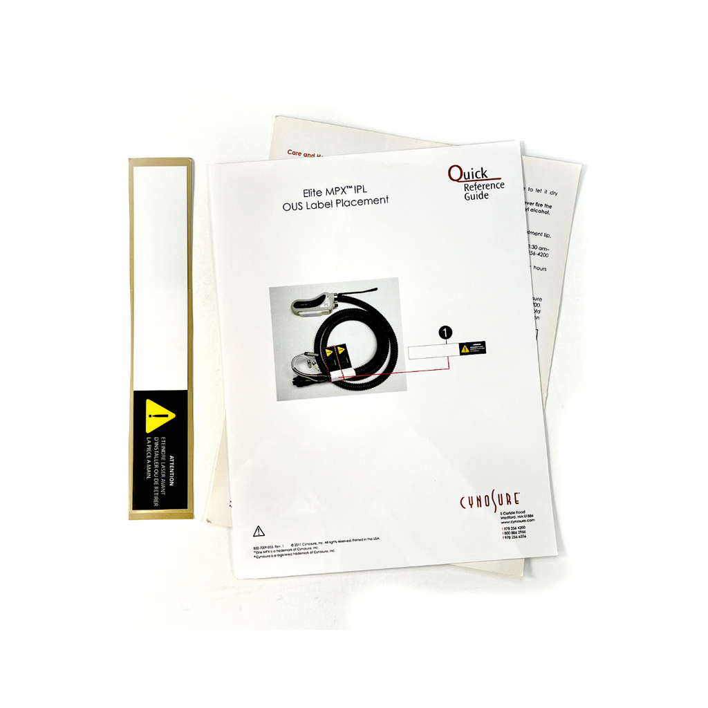 Cynosure Quick Reference Guide OUS Label Placement 920700400 Rev.2 2007