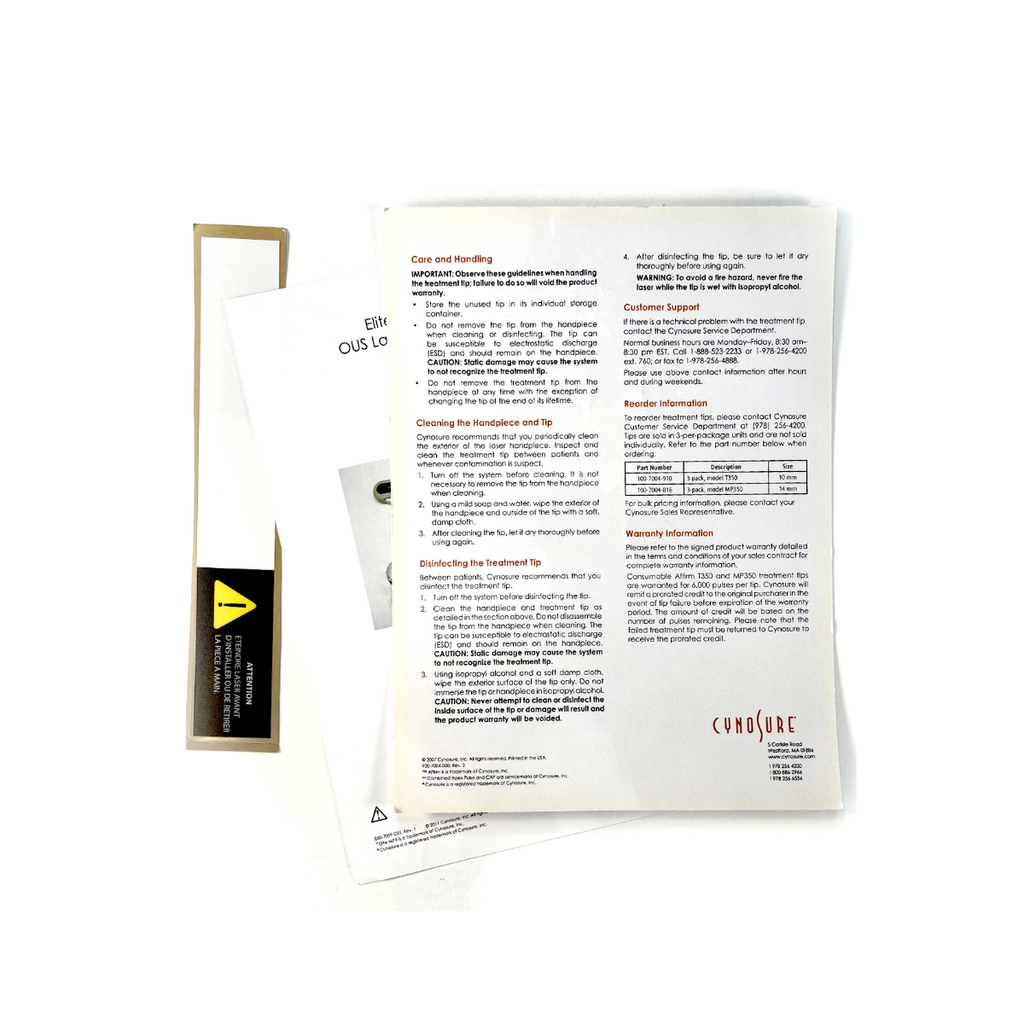 Cynosure Quick Reference Guide OUS Label Placement 920700400 Rev.2 2007