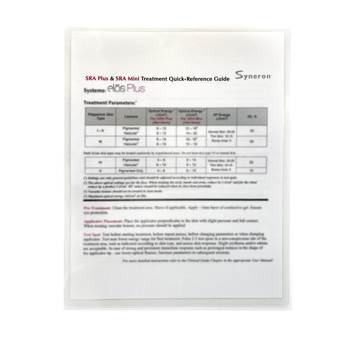 Syneron Sra Plus & Mini Treatment Quick Reference Guide elosPlus