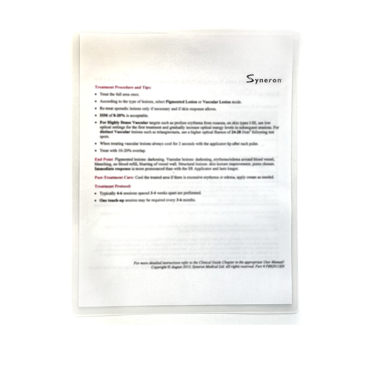 Syneron Sra Plus & Mini Treatment Quick Reference Guide elosPlus