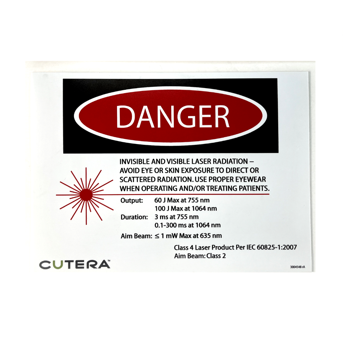 CUTERA, DANGER SIGN P/N:3004548 rA (4.3X3.34 IN)