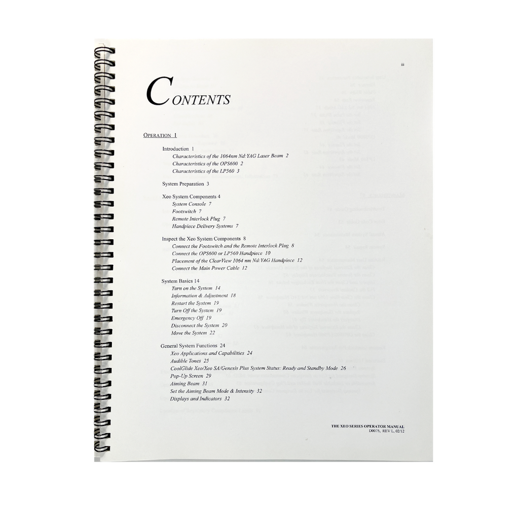 CUTERA, Operator Manual Xeo Series, P/N D0075, REV L, EXP 2012