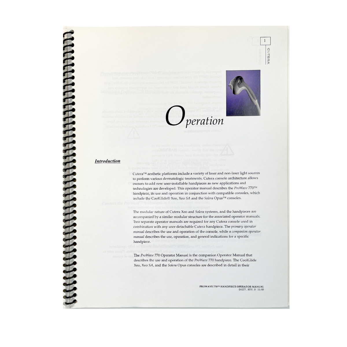 CUTERA, ProWave 770 Handpiece Operator Manual, P/N D0277, REV. B, EXP 2005