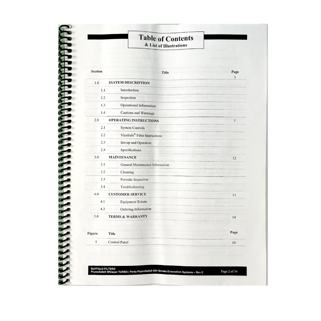 BUFFALO Filter, Operator’s Manual PlumeSafe Whisper Turbo, Porta PlumeSafe 604, Smoke Evacuation Systems, P/N TURBO604-RevC. EXP 2006