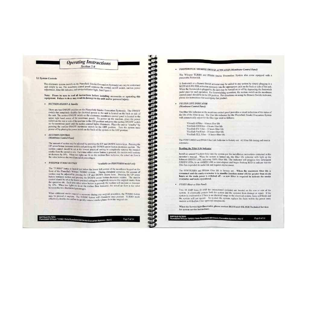 BUFFALO Filter, Operator’s Manual PlumeSafe Whisper Turbo, Porta PlumeSafe 604, Smoke Evacuation Systems, P/N TURBO604-RevC. EXP 2006