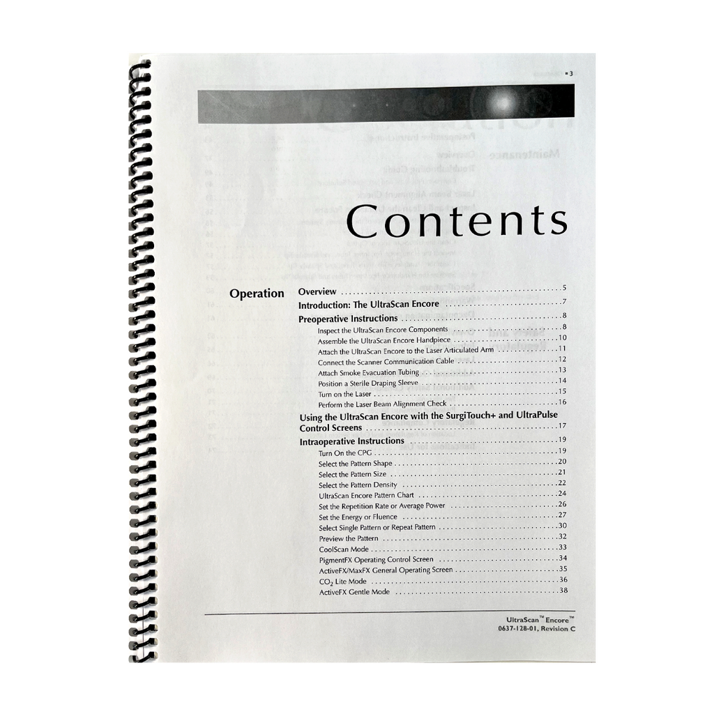 LUMENIS, UltraScan Encore, Computer Pattern Generator (CPG), Operator’s Manual, for use with the Ultra Pulse CO2 Laser: Encore and SurgiTouch Models, P/N 0637-128-01, Revision C