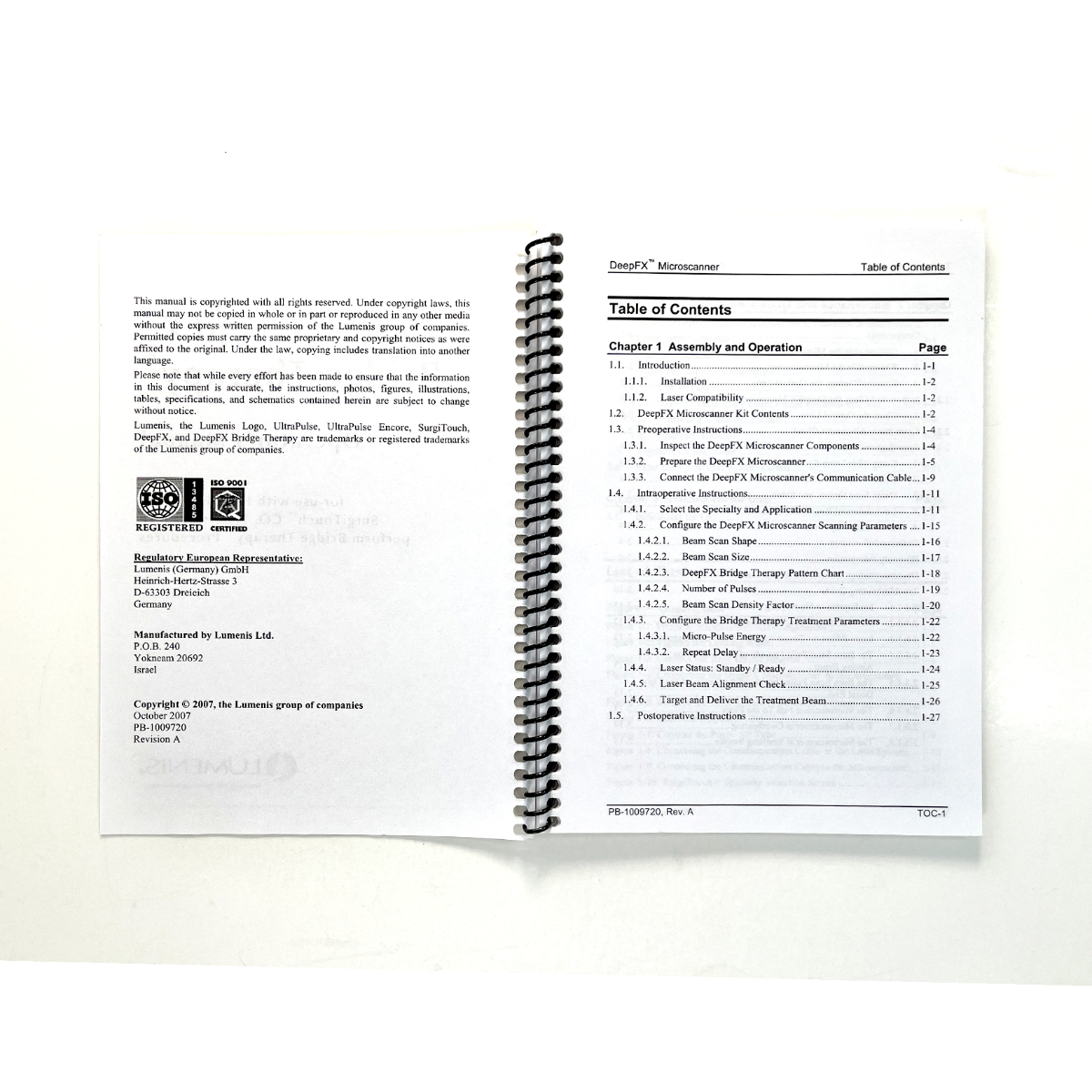 Lumenis DeepFX Bridge Therapy Operators Manual PB-1009720, Rev.A October 2007