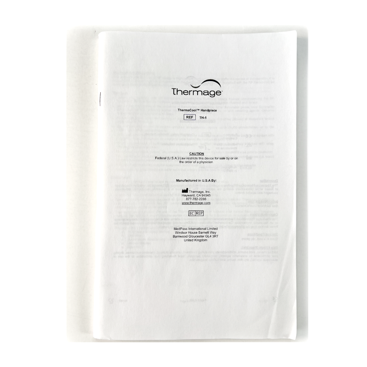 Thermage ThermaCool Handpice Symbols/Abbreviations Operator's manual 40100F