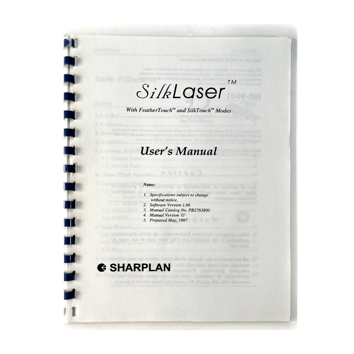 Sharplan Silk Laser With Feather Touch And Silk Touch Modes User's Manual Software Version 1.66 No.PB2763800 G May 1997