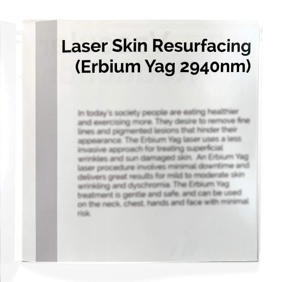 Rohrer Aesthetics, the Spectrum “Multi Platform Laser / IPL” (skin resurfacing, hair removal, tattoo removal, vascular reduction, IPL.) Booklet.